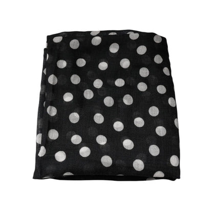 Dolce & Gabbana Black White Polka Dots Fringes Wrap Scarf