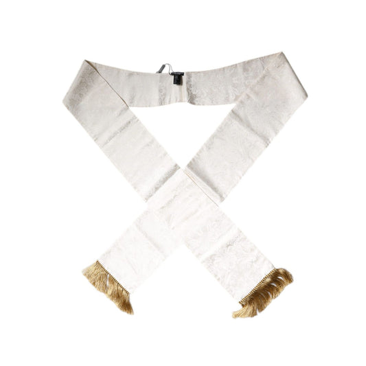 Dolce & Gabbana White Floral Jacquard Skinny Fringes Scarf
