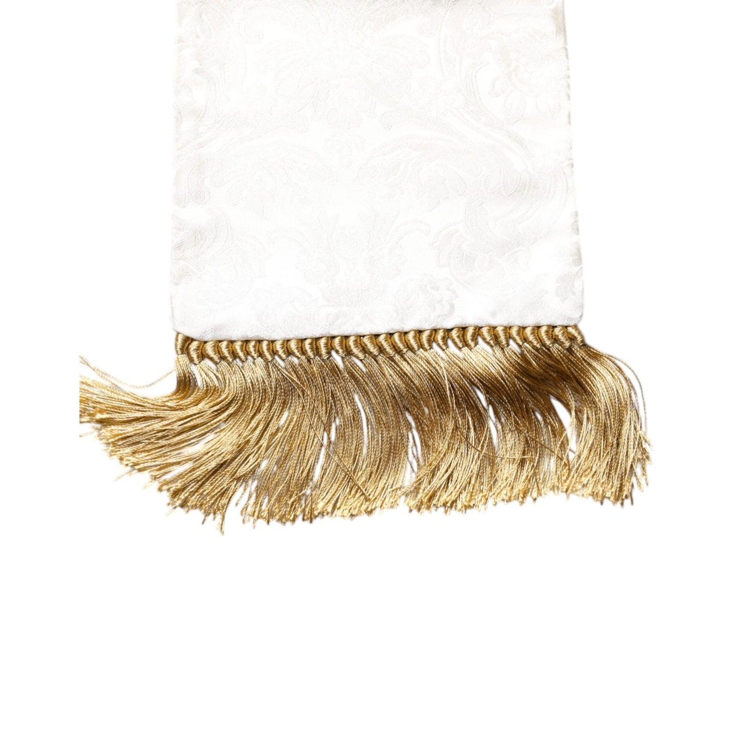 Dolce & Gabbana White Floral Jacquard Skinny Fringes Scarf