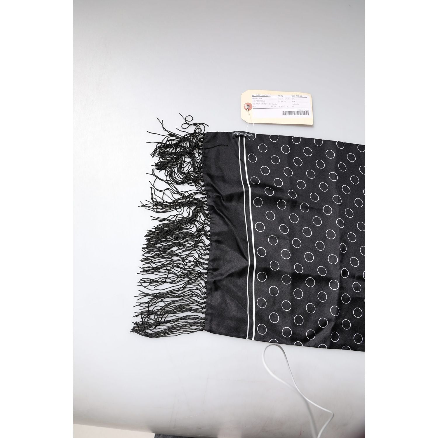 Dolce & Gabbana Black Circles Silk Fringes Shawl Wrap Scarf