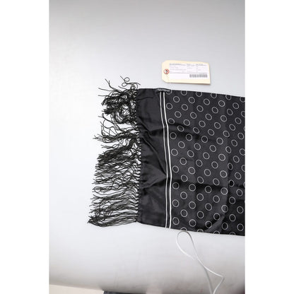 Dolce & Gabbana Black Circles Silk Fringes Shawl Wrap Scarf