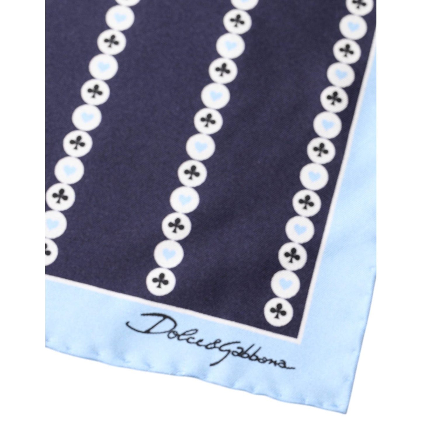 Dolce & Gabbana Blue Heart Spade Silk Handkerchief Scarf