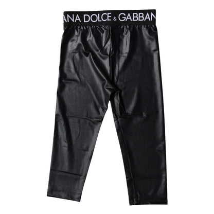 Dolce & Gabbana Black Logo Nylon Cropped Tights Pants Underwear