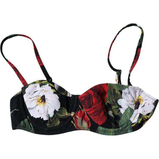 Dolce & Gabbana Black Floral Print Nylon Balconcino Bra Underwear BIK1988-1