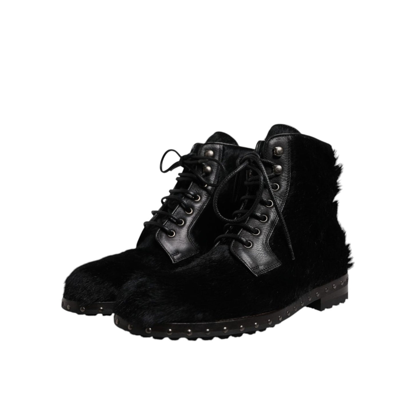 Dolce & Gabbana Black Pony Style Leather Mid Calf Boots Shoes