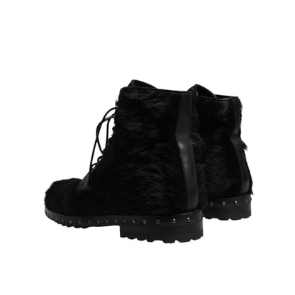 Dolce & Gabbana Black Pony Style Leather Mid Calf Boots Shoes