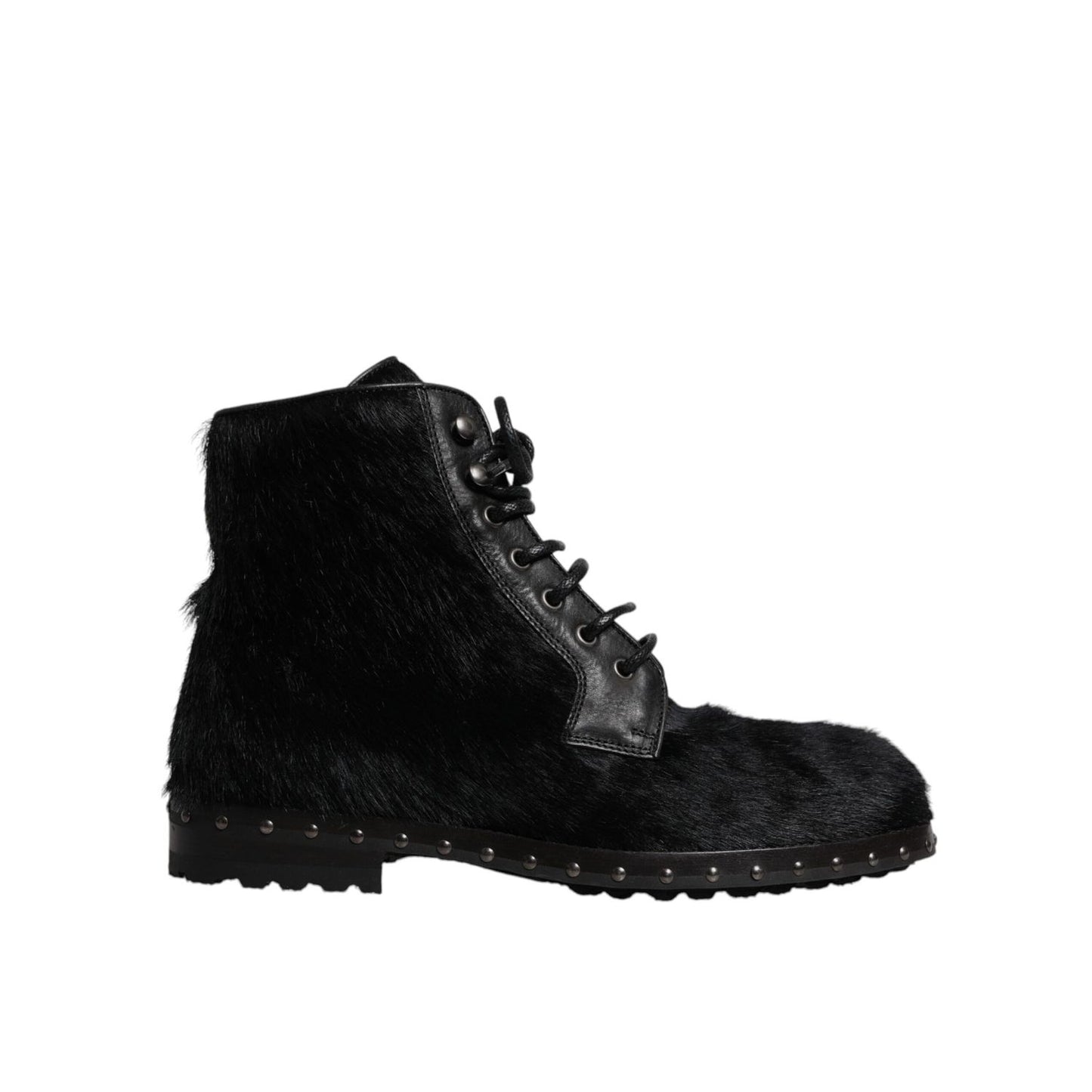 Dolce & Gabbana Black Pony Style Leather Mid Calf Boots Shoes