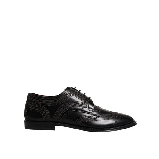 Dolce & Gabbana Black Embroidered Classic Leather Derby Dress Shoes