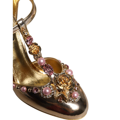 Dolce & Gabbana Gold Embellished Vally Heels Sandals Shoes
