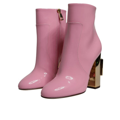 Dolce & Gabbana Pink Patent Leather Heel Mid Calf Boots Shoes
