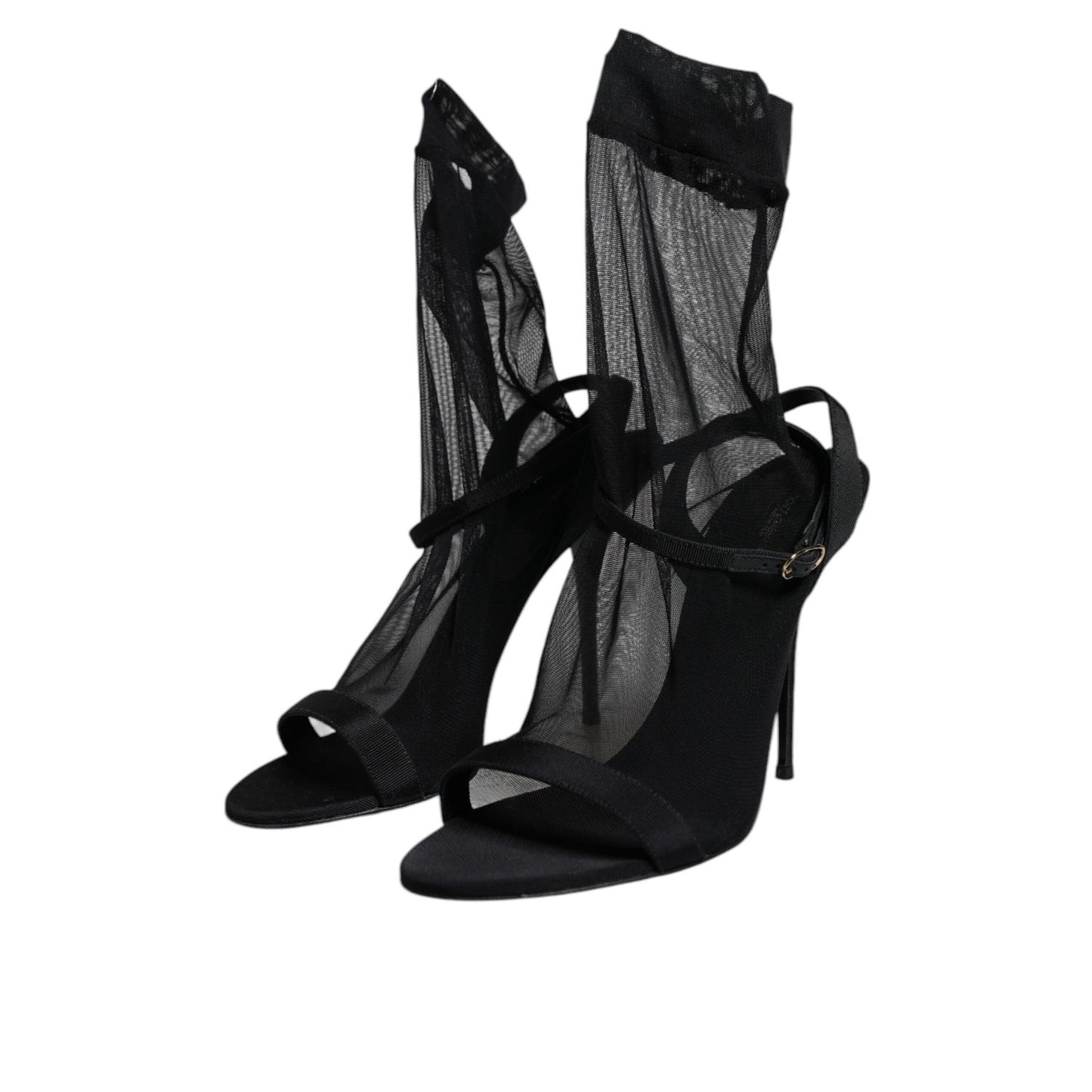 Dolce & Gabbana Black Tulle Stretch Heels Sandals Shoes