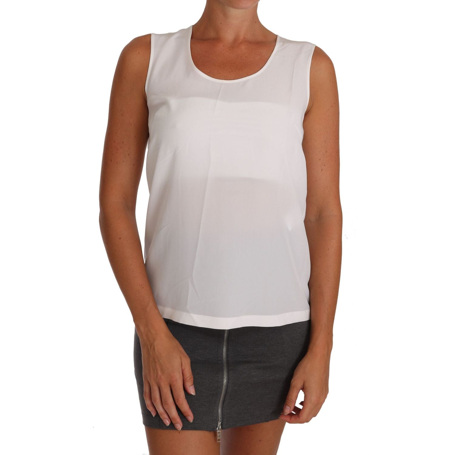 Dolce & Gabbana White Silk A-line Sleeveless Blouse T-Shirt Top