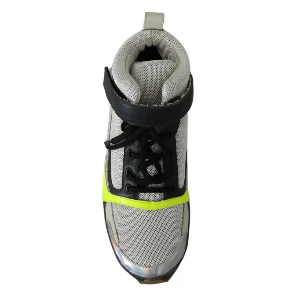 Jil Sander Fog Gray Neon Green Black Lace-Up Strap Shoes