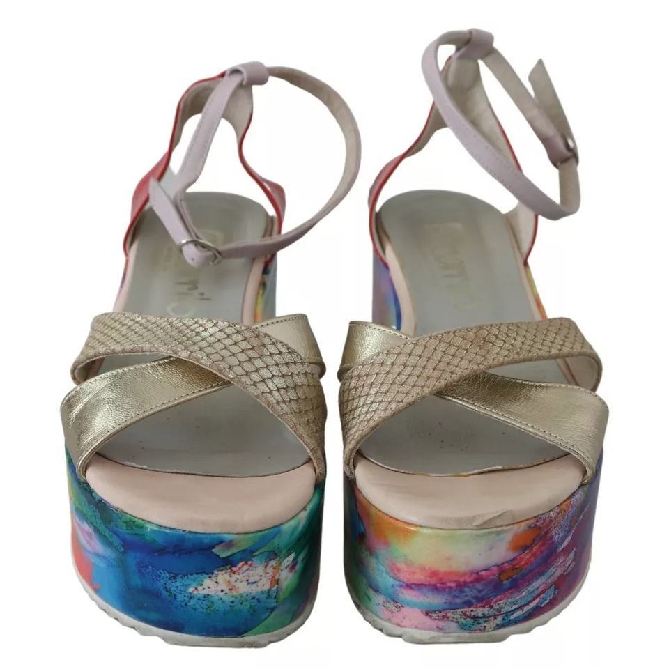 EBARRITO Multicolor Leather Ankle Strap Wedge Heel Sandals Shoes