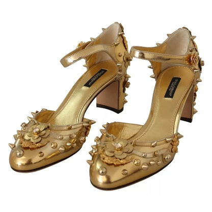 Dolce & Gabbana Gold Studs Vally Slingback Sandals Shoes