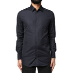 Dolce & Gabbana Dark Blue GOLD Cotton Long Sleeves Dress Shirt