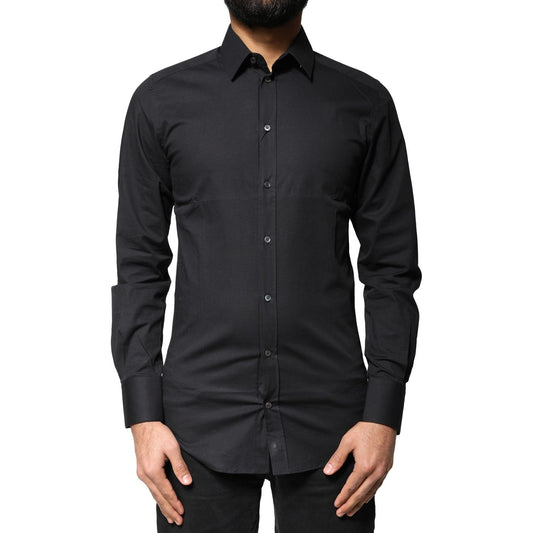 Dolce & Gabbana Black Cotton GOLD Long Sleeves Dress Shirt TSH90247-37