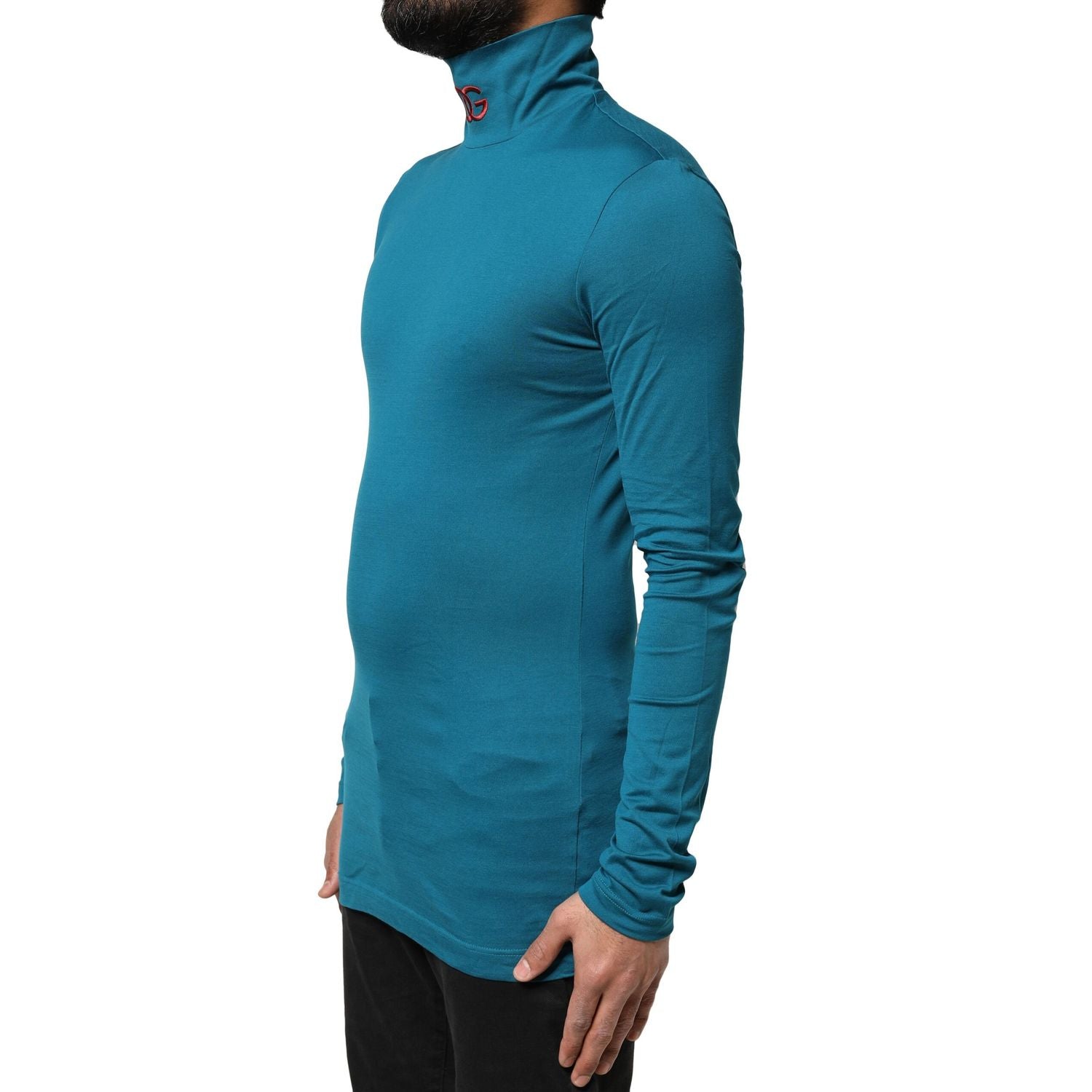 Dolce & Gabbana Blue Cotton Turtleneck Long Sleeves Sweater