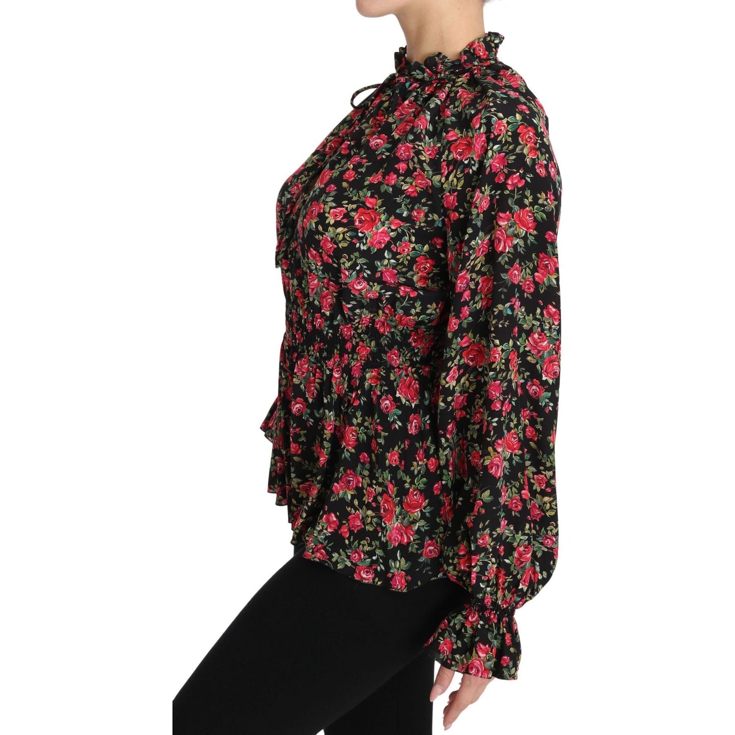 Dolce & Gabbana Black Rose Print Floral Shirt Top Blouse TSH3131-36
