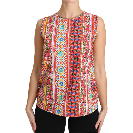 Dolce & Gabbana Carretto Print Pure Cotton Tank Top Dolce & Gabbana Rosy Brown