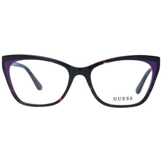 Guess Brown Women Glasses Frame in acetate with cat-eye style and full-rim design, featuring demo lenses and spring hinge, size 54-17-140.