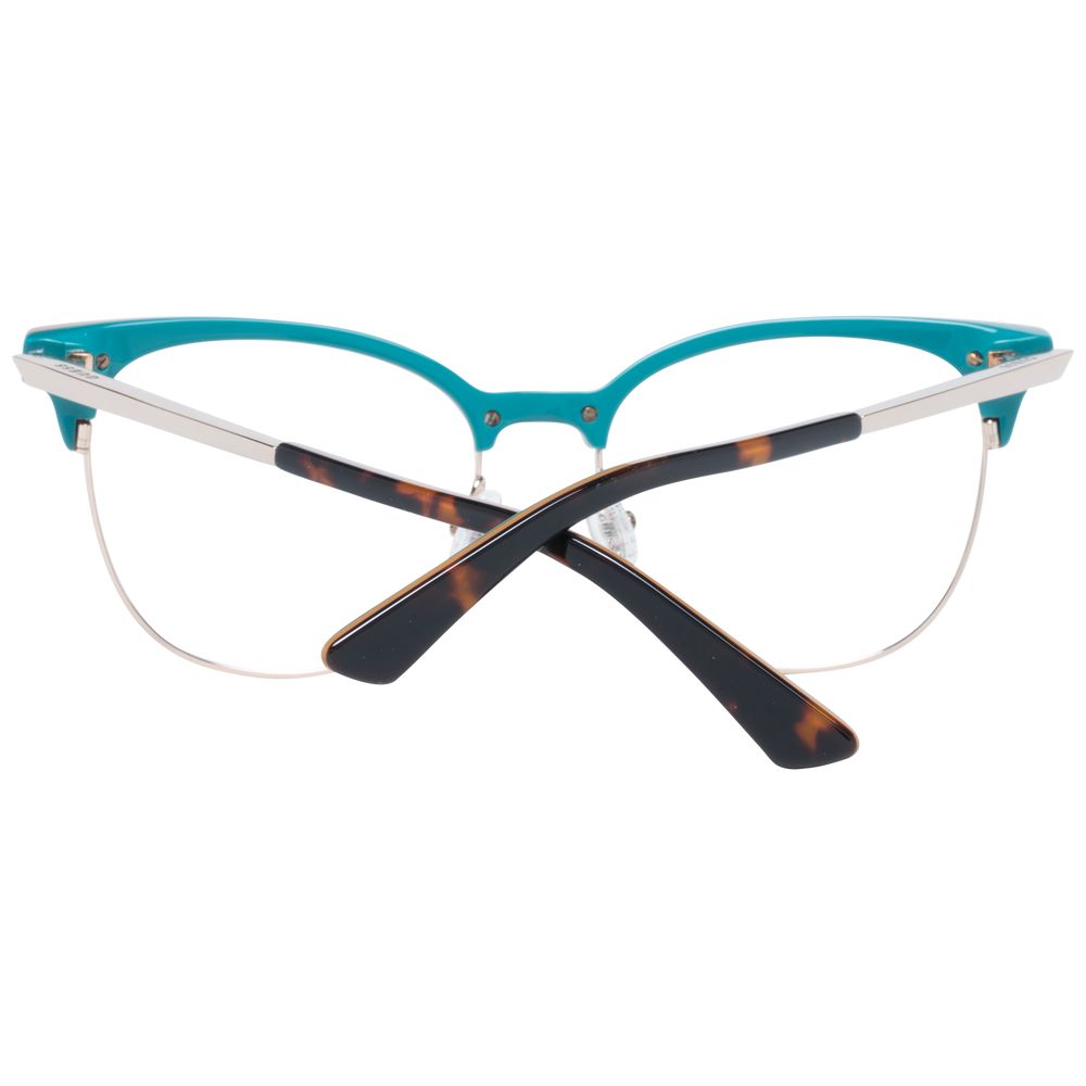 Teal and tortoiseshell women's full-rim glasses with metal and plastic browline frame.