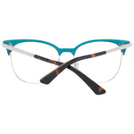 Teal and tortoiseshell women's full-rim glasses with metal and plastic browline frame.