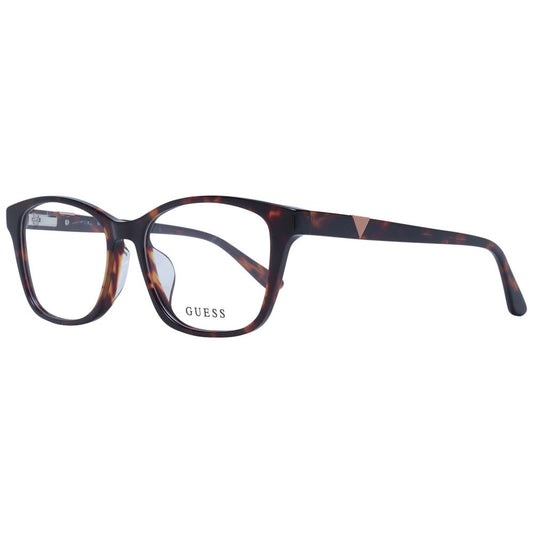 Guess Brown Women Glasses Frame in acetate with full-rim square style, demo lenses, and branded case included.