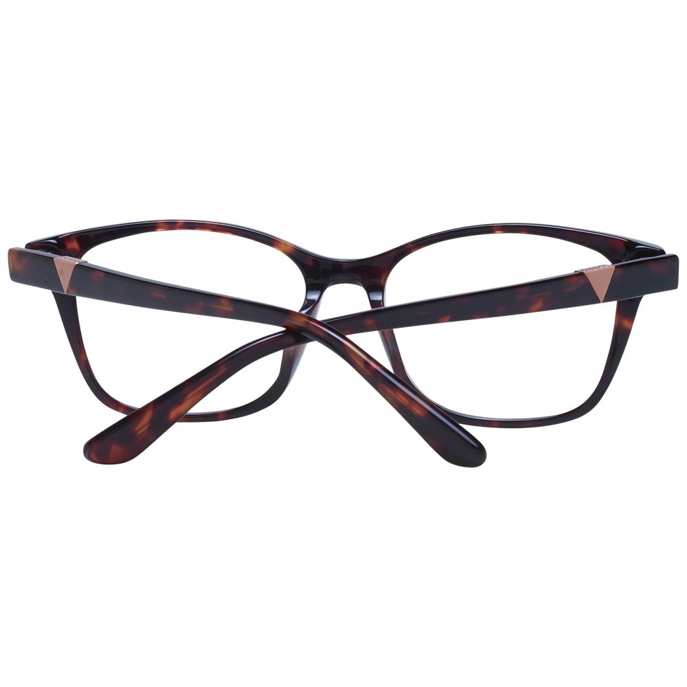 Guess Brown Women Glasses Frame, square acetate full-rim design, brown demo lenses, spring hinge, width 140mm, temples 140mm.