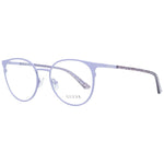 Guess Purple Women Glasses Frame, round full-rim metal design, demo lenses, spring hinge, 50-18-140 dimensions, comes with a branded case.