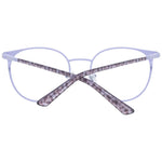 Guess Purple Women Glasses Frame, full-rim round design, metal frame, demo lenses, includes branded case, spring hinge, purple color.