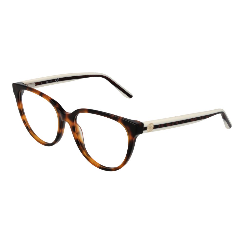 Guess Brown Women Glasses Frame in cat eye style with acetate material and demo lenses.