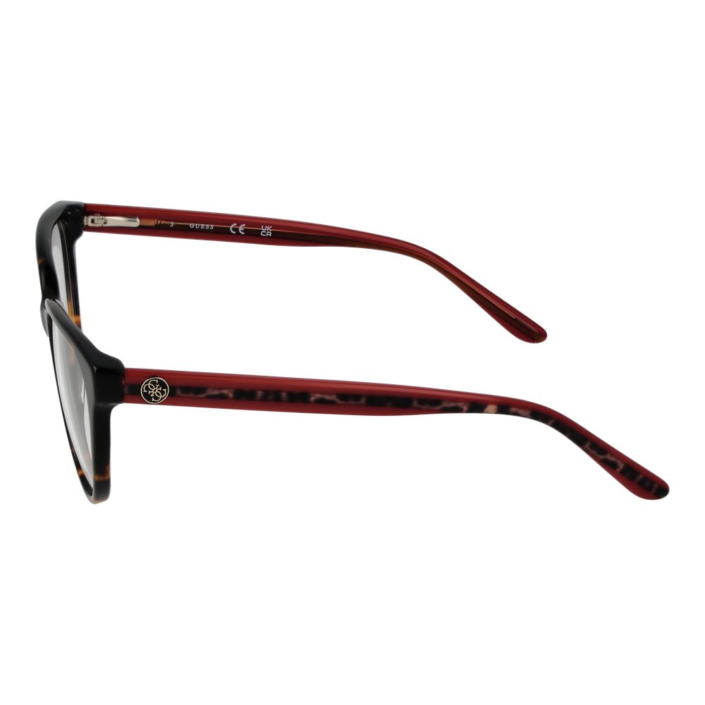 Side view of Guess Brown Women Glasses Frame with acetate full-rim and red temples 54-17-140 size.
