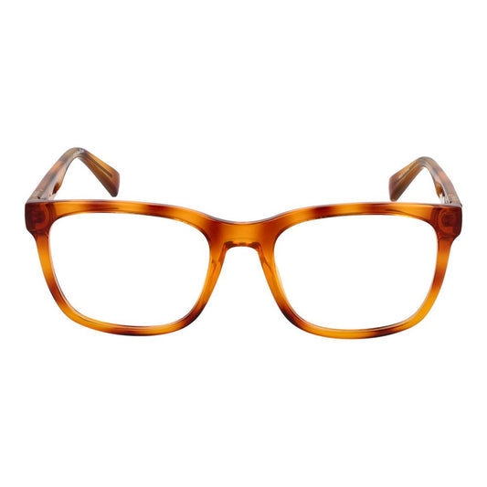 Guess Brown Women Glasses Frame with brown full-rim square plastic design, demo lenses, and spring hinge for comfort.