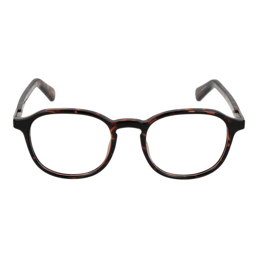 Guess Brown Women Glasses Frame, full-rim round design with plastic material, demo lenses, suitable for women, comes with branded case.