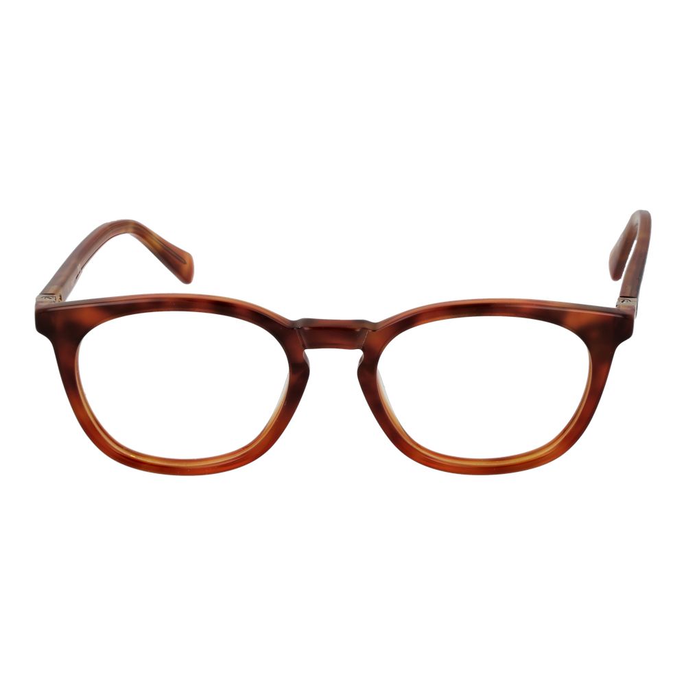 Guess Brown Women Glasses Frame, full-rim panto style with plastic frame, demo lenses, no spring hinge, includes branded case.