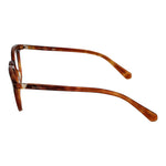 Side view of Guess Brown Women Glasses Frame with full-rim design and plastic material, showcasing elegant brown temples and panto style.
