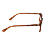 Side view of Guess Brown Women Glasses Frame with full-rim style and plastic material, showcasing brown color and panto design.