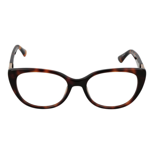 Guess Brown Women Glasses Frame, full-rim, cat eye style with plastic brown frame.