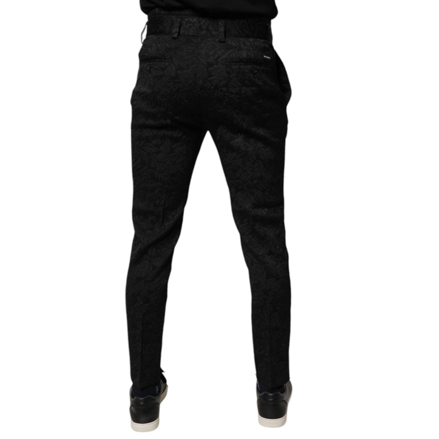 Dolce & Gabbana Black Brocade Polyester Skinny Dress Pants