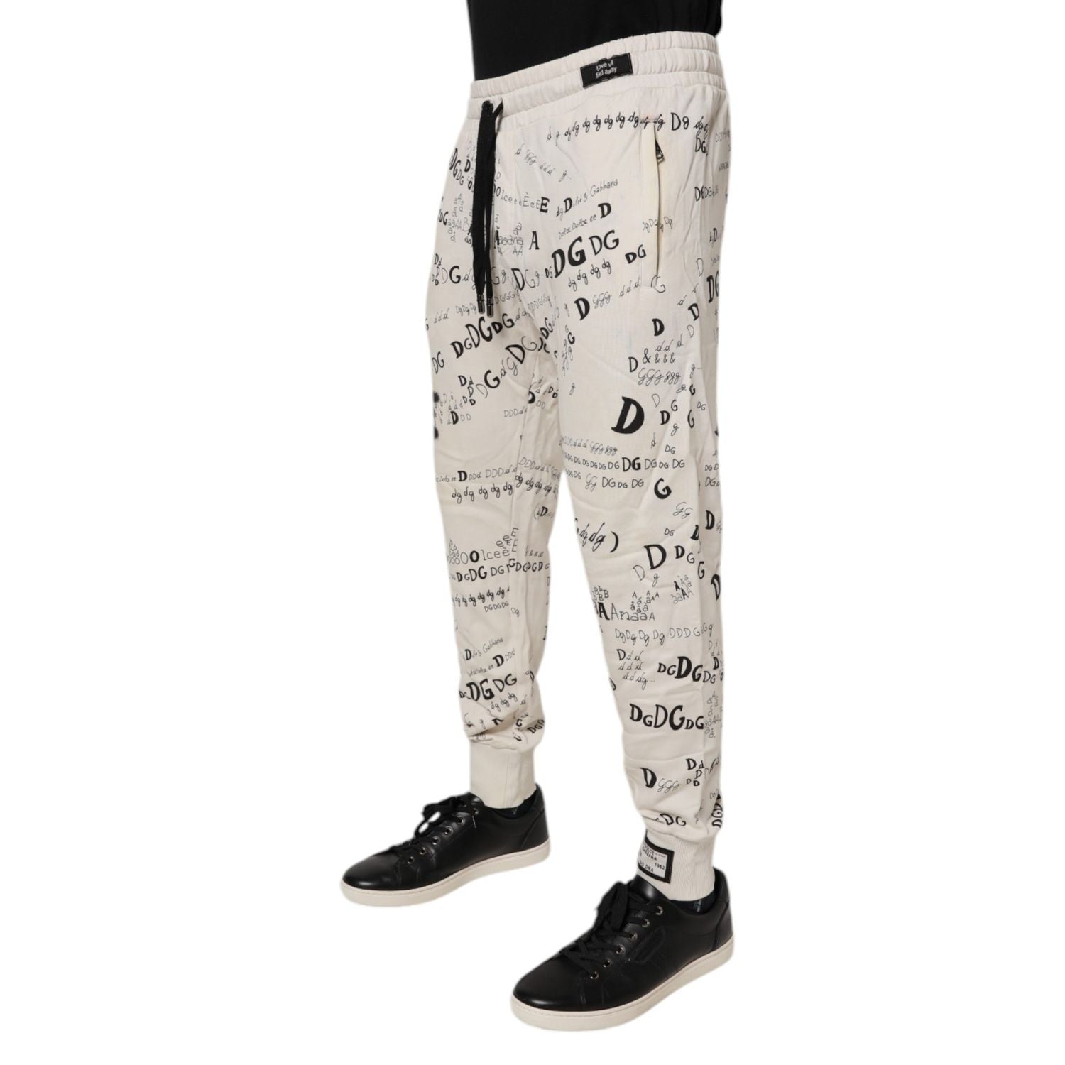 Dolce & Gabbana White Logo Print Men Skinny Sweatpants Pants