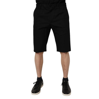 Dolce & Gabbana Black Cotton Stretch Mid Waist Bermuda Shorts