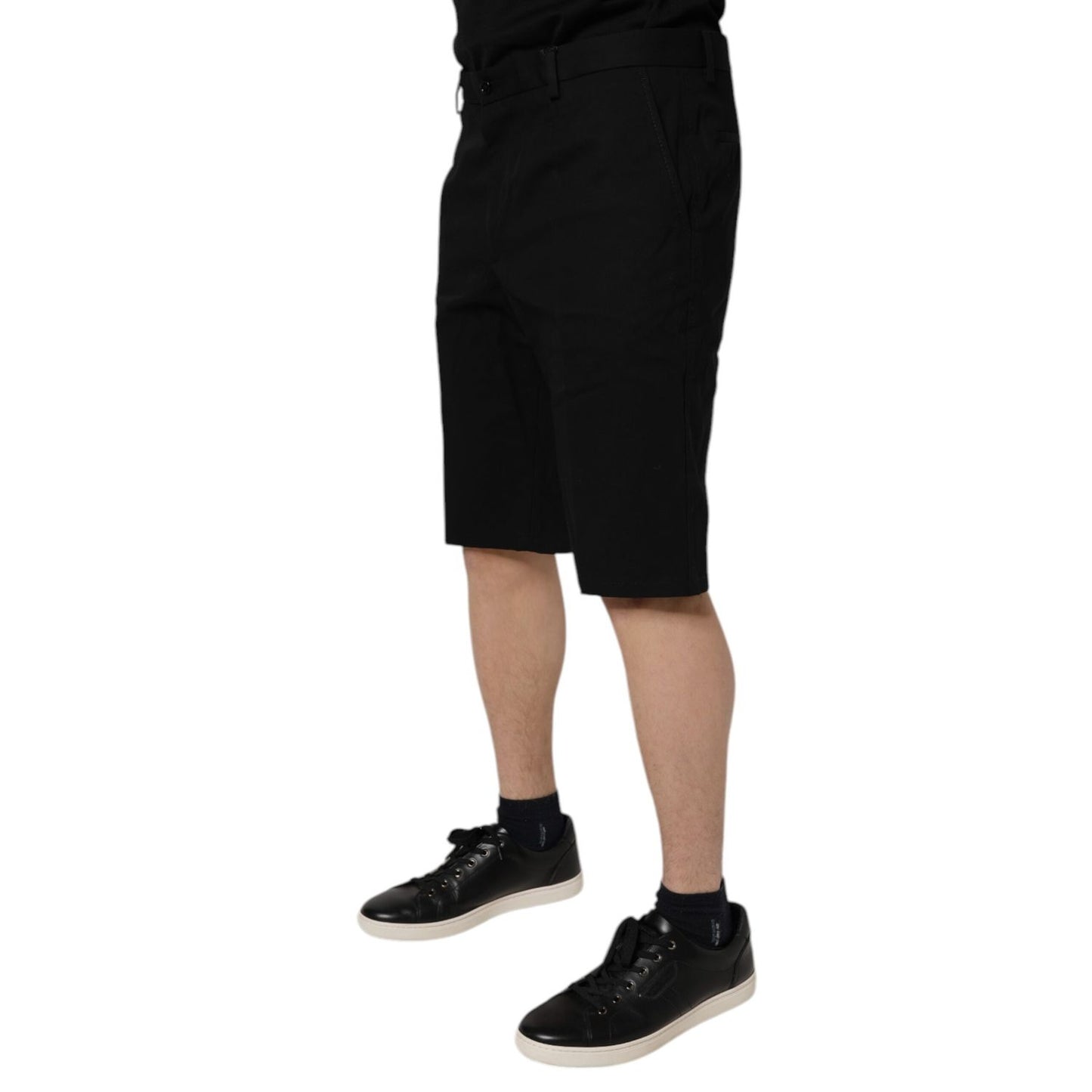 Dolce & Gabbana Black Cotton Stretch Mid Waist Bermuda Shorts
