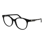 Guess Black Women Glasses Frame, full-rim round acetate design, 55-18-140 size with black frame and demo lenses, includes branded case.