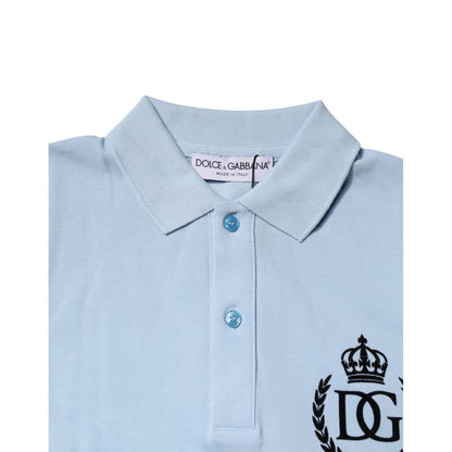 Dolce & Gabbana Sky Blue Cotton Crown Collared Polo T-shirt