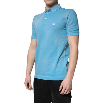 Dolce & Gabbana Blue Cotton Crown Collared Men Polo T-shirt