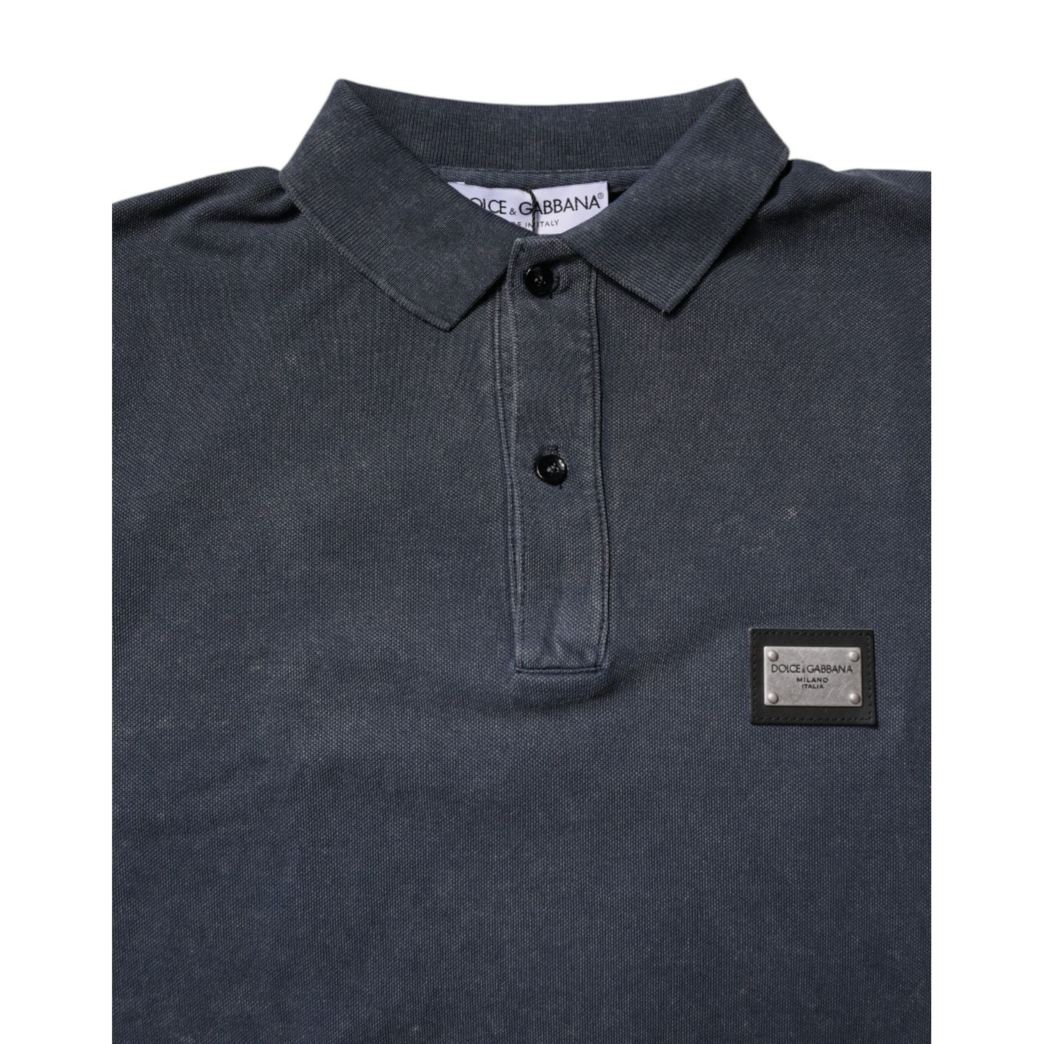 Dolce & Gabbana Dark Blue Logo Plaque Cotton Men Polo Shirt T-shirt