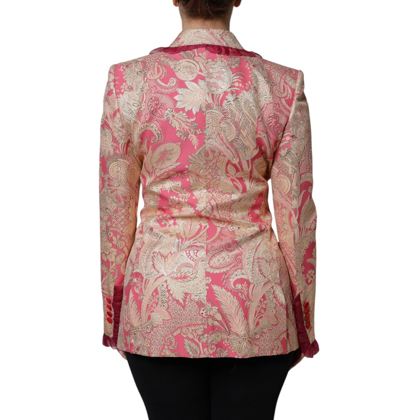 Dolce & Gabbana Pink Gold Jacquard Nylon Coat Blazer Jacket