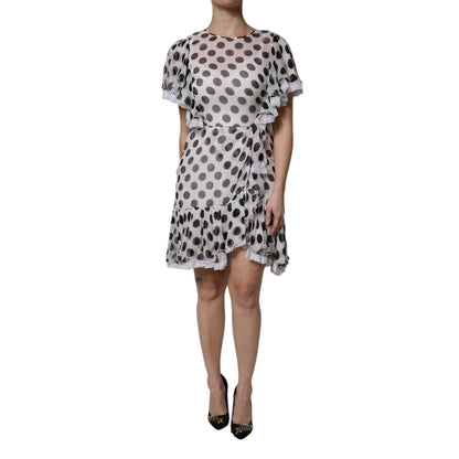 Dolce & Gabbana White Polka Dotted Silk Blend A-line Dress