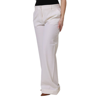 Dolce & Gabbana White Wool Mid Waist Wide Leg Pants